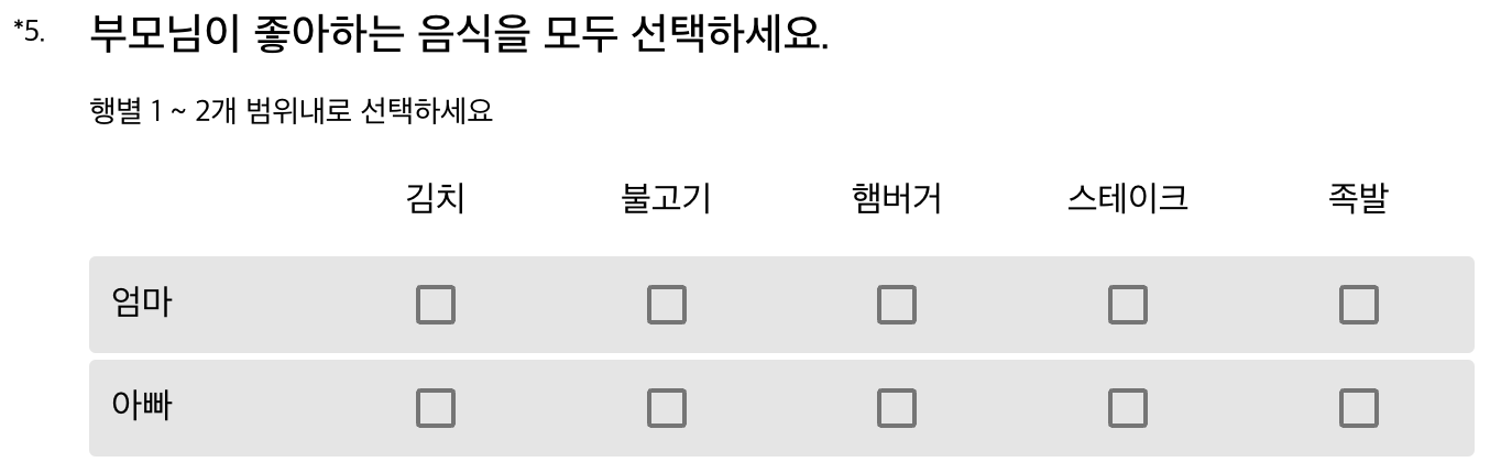 복수선택형 매트릭스